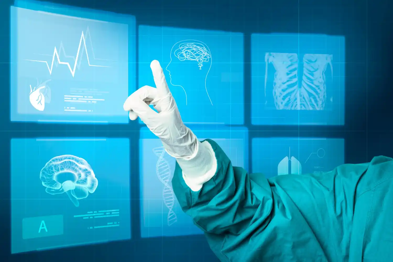 Health tech solutions featuring patient data management, telehealth platform integration, electronic health records, and healthcare analytics tools.